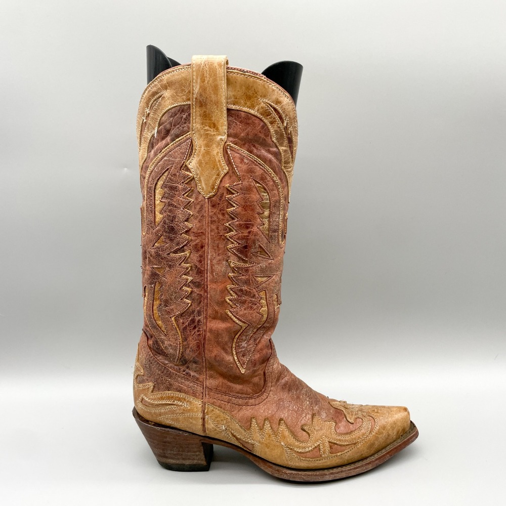 Corral Womens 7.5M Crackle Distressed Leather Eagle Western Cowboy Boots R2227